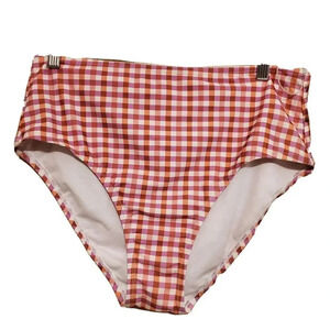 Kona sol Bikini Bottom Womens Orange Pink Large Plaid Swim High Waisted New